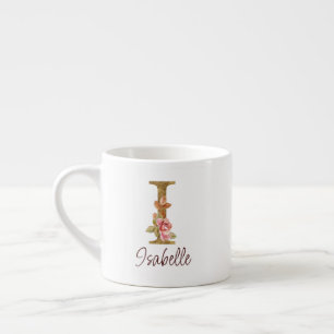 Tasse Expresso Lettre de nom personnalisée I Roses roses blush fe
