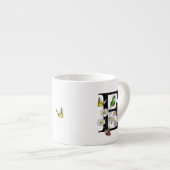 Tasse Expresso Lettre E Floral Papillon Monogramme Initial (Devant droit)