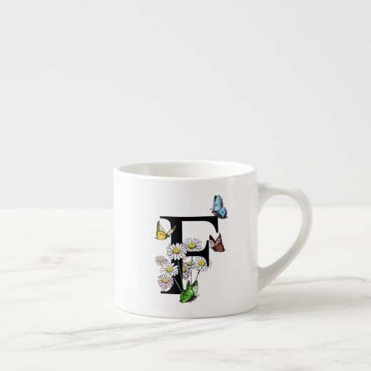 Tasse Expresso Lettre F Floral Papillon Monogramme Initial (Droite)