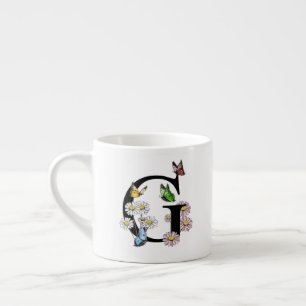 Tasse Expresso Lettre G Monogramme de papillon floral initial