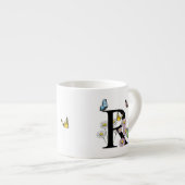 Tasse Expresso Lettre R Monogramme Papillon Floral Initial (Devant droit)