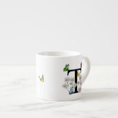 Tasse Expresso Lettre T Monogramme Papillon Floral Initiale  (Devant droit)