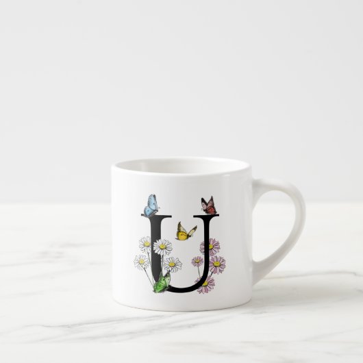 Tasse Expresso Lettre U Papillon Floral Monogramme Initiale  (Droite)