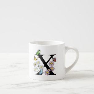 Tasse Expresso Lettre X Monogramme Papillon Floral Initial    