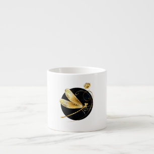 Tasse Expresso libellule d'or en cercle noir