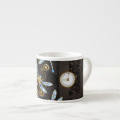 Tasse Expresso Libellules Steampunk sur fond rayé marron (Devant droit)