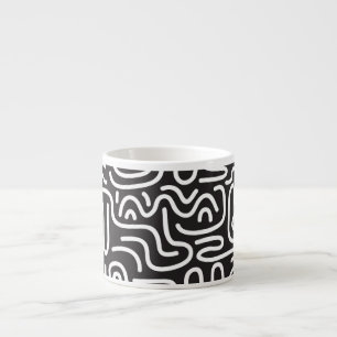 Tasse Expresso Lignes ondulées de doodle rétro : Monochrome