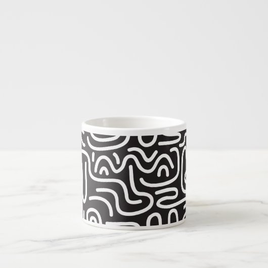 Tasse Expresso Lignes ondulées de doodle rétro : Monochrome (Devant)