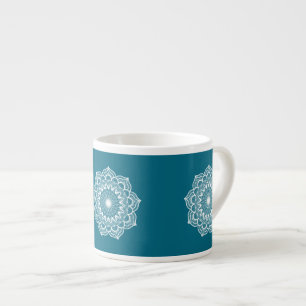 Tasse Expresso Mandala blanc sur fond bleu