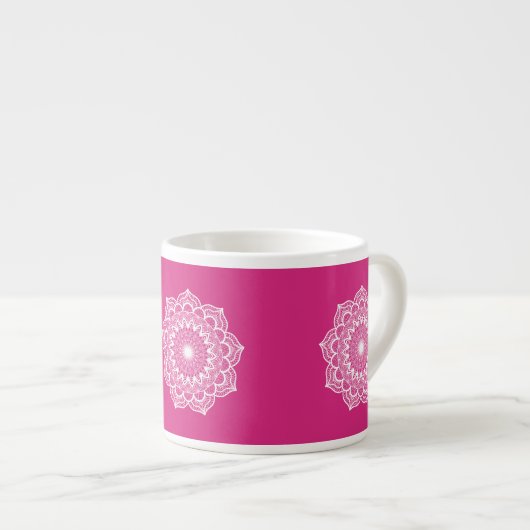 Tasse Expresso Mandala blanc sur fond rose (Devant droit)