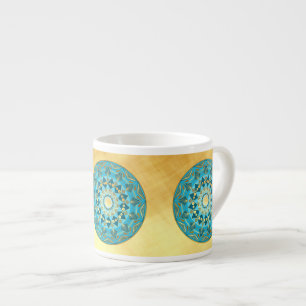 Tasse Expresso Mandala bleu or sur fond or doux