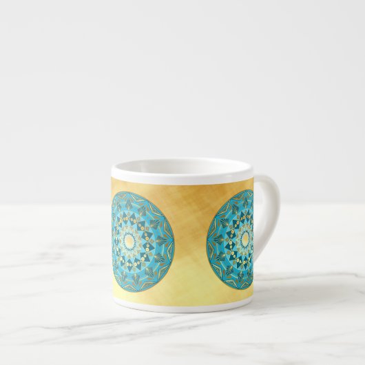 Tasse Expresso Mandala bleu or sur fond or doux (Devant droit)