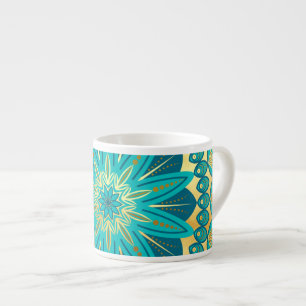 Tasse Expresso Mandala de fleurs bleu or