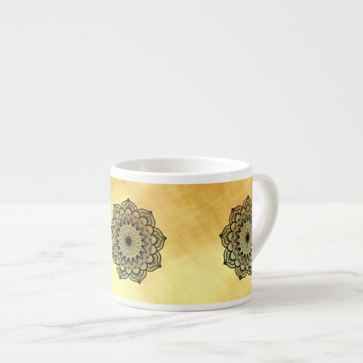 Tasse Expresso Mandala noir sur fond or doux (Devant droit)