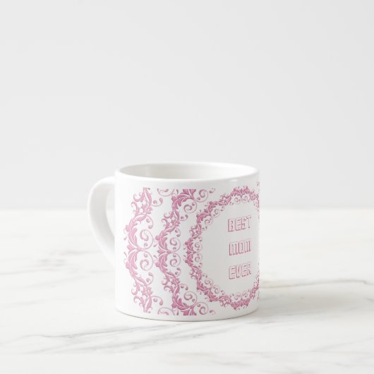 Tasse Expresso Mandala rose floral. Nom (Devant gauche)