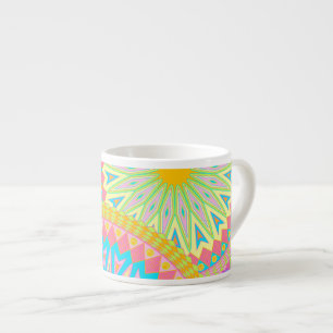 Tasse Expresso Mandala superposé rose bleu jaune menthe violet