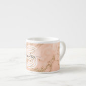 Tasse Expresso Marbre rose Parties scintillant or, Nom du script (Devant droit)