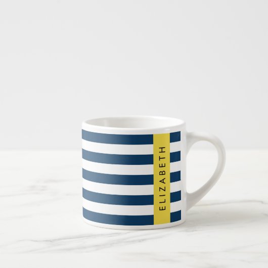 Tasse Expresso Marine Blue Stripes, Motif rayé, Votre nom (Droite)