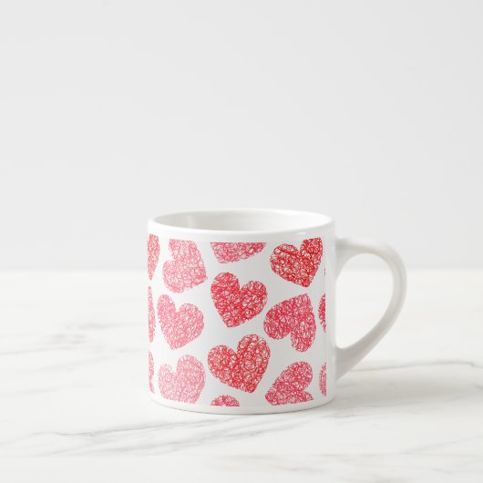 Tasse Expresso Mignonne Rouge Doodled Heart Valentine's Day Motif (Droite)