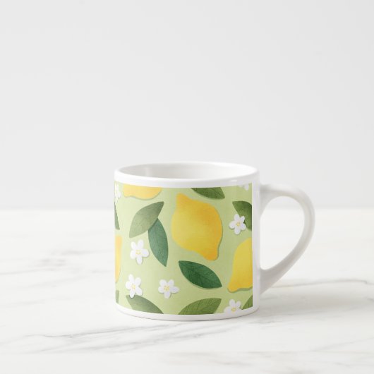 Tasse Expresso Mignons citrons jaunes, fleurs blanches et feuille (Droite)
