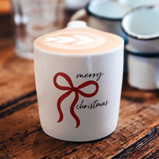 Tasse Expresso Minimalist Red Ribbon Bow Merry Christmas