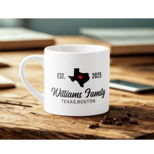 Tasse Expresso Modern Custom Family Name Texas Map Red Love