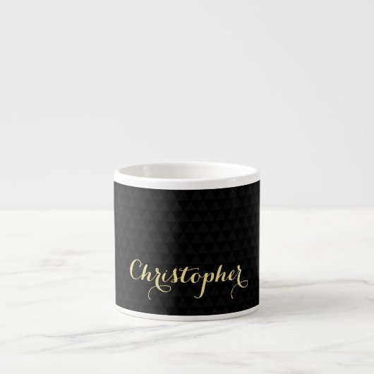 Tasse Expresso Moderne Élégante Noire Tendance Typographie Dorée  (Devant)
