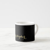 Tasse Expresso Moderne Élégante Noire Tendance Typographie Dorée  (Devant droit)