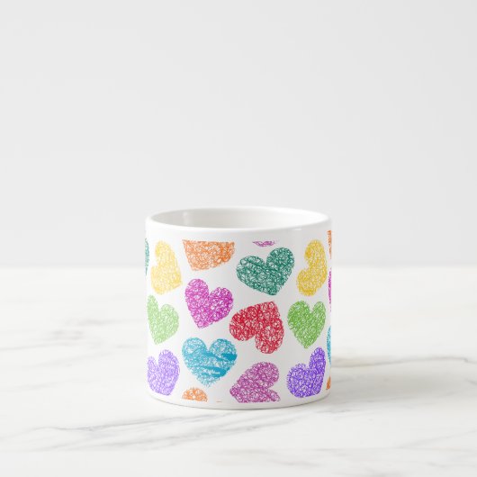 Tasse Expresso Moderne Vibrant Rainbow Doodle Hearts mignon Motif (Devant)