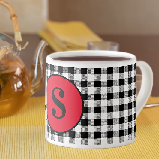 Tasse Expresso Monogram Buffalo Check & Élégant Rouge 6oz.