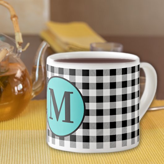 Tasse Expresso Monogram Buffalo Check & Turquoise 6oz.