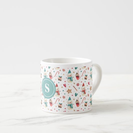 Tasse Expresso Monogram Snowman & Sweets Motif 6oz Espresso Cup (Devant droit)