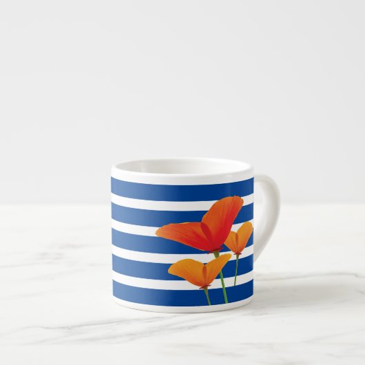 Tasse Expresso Monogramme à rayures bleu chic (Devant droit)