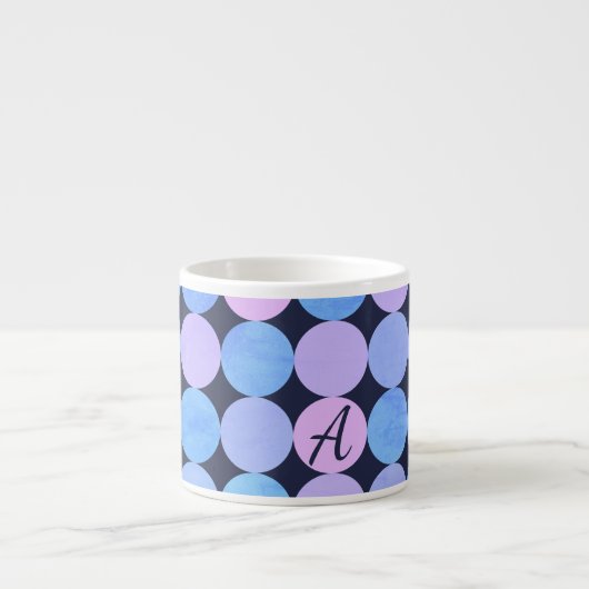 Tasse Expresso Monogramme bleu pourpre et rose des cercles (Devant)