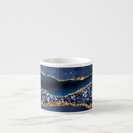Tasse Expresso Monogramme Blue Gold Parties scintillant Agate Mar (Devant)