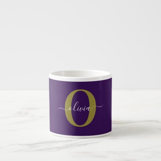 Tasse Expresso Monogramme customisé Nom du script Purple White Go (Devant)