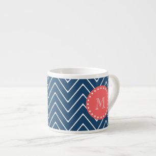 Tasse Expresso Monogramme de corail du motif de Chevron de bleu