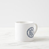 Tasse Expresso Monogramme de la corde bleue de la marine nautique (Devant droit)