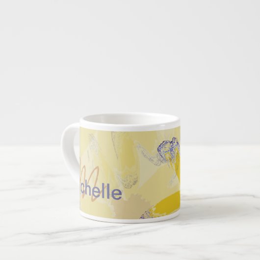 Tasse Expresso Monogramme de marguerite jaune rétro (Devant gauche)