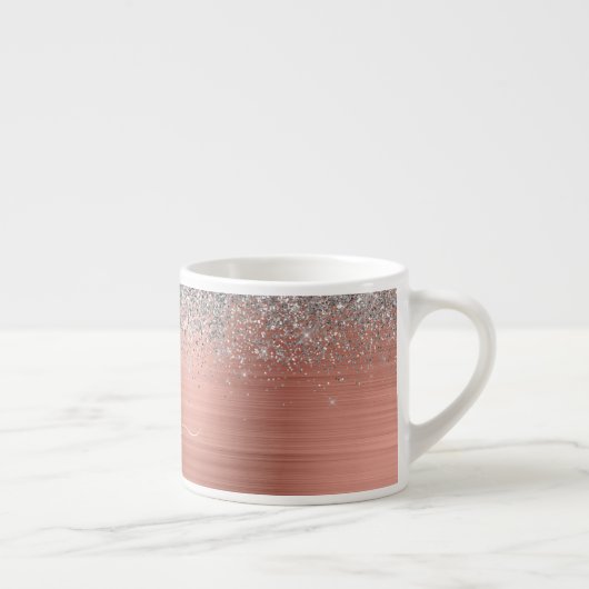 Tasse Expresso Monogramme de Parties scintillant d'argent en méta (Droite)