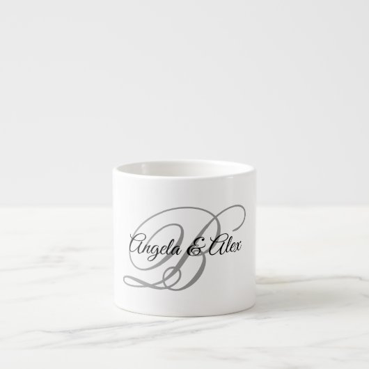 Tasse Expresso Monogramme de script de calligraphie gris (Devant)