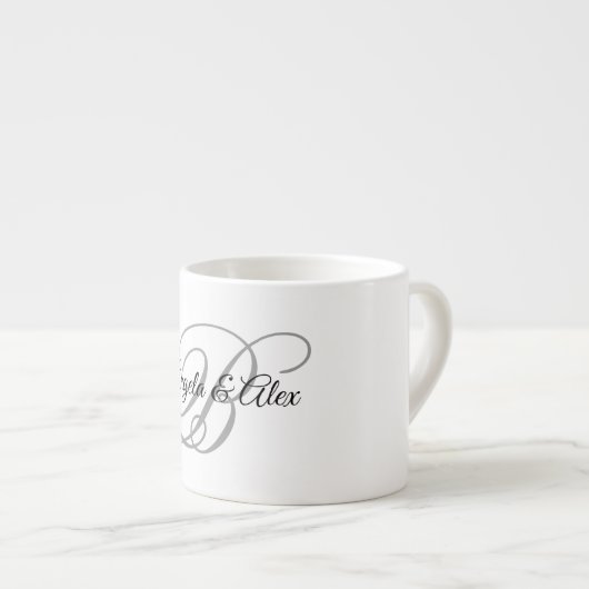 Tasse Expresso Monogramme de script de calligraphie gris (Devant droit)