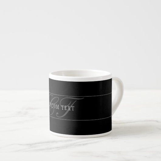 Tasse Expresso Monogramme de script élégant modifiable noir gris (Devant droit)