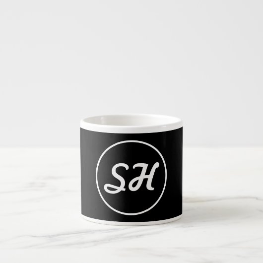 Tasse Expresso Monogramme de style rétro-moderne cool | Noir et b (Devant)