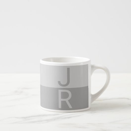 Tasse Expresso Monogramme d'initiales Modernes Gris Clair & Gris (Droite)