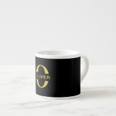 Tasse Expresso Monogramme Et Nom Noir Et Or Personnalisé (Devant droit)