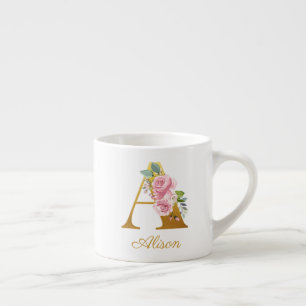 Tasse Expresso Monogramme floral personnalisé initial botanique