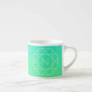 Tasse Expresso Monogramme géométrique cool Dégradé bleu et vert