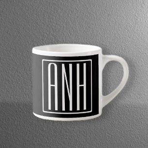 Tasse Expresso Monogramme Initiales 3 Moderne Gras Blanc Sur No