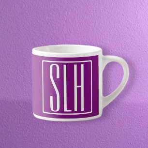 Tasse Expresso Monogramme Initiales 3 Moderne Gras Blanc & Viol